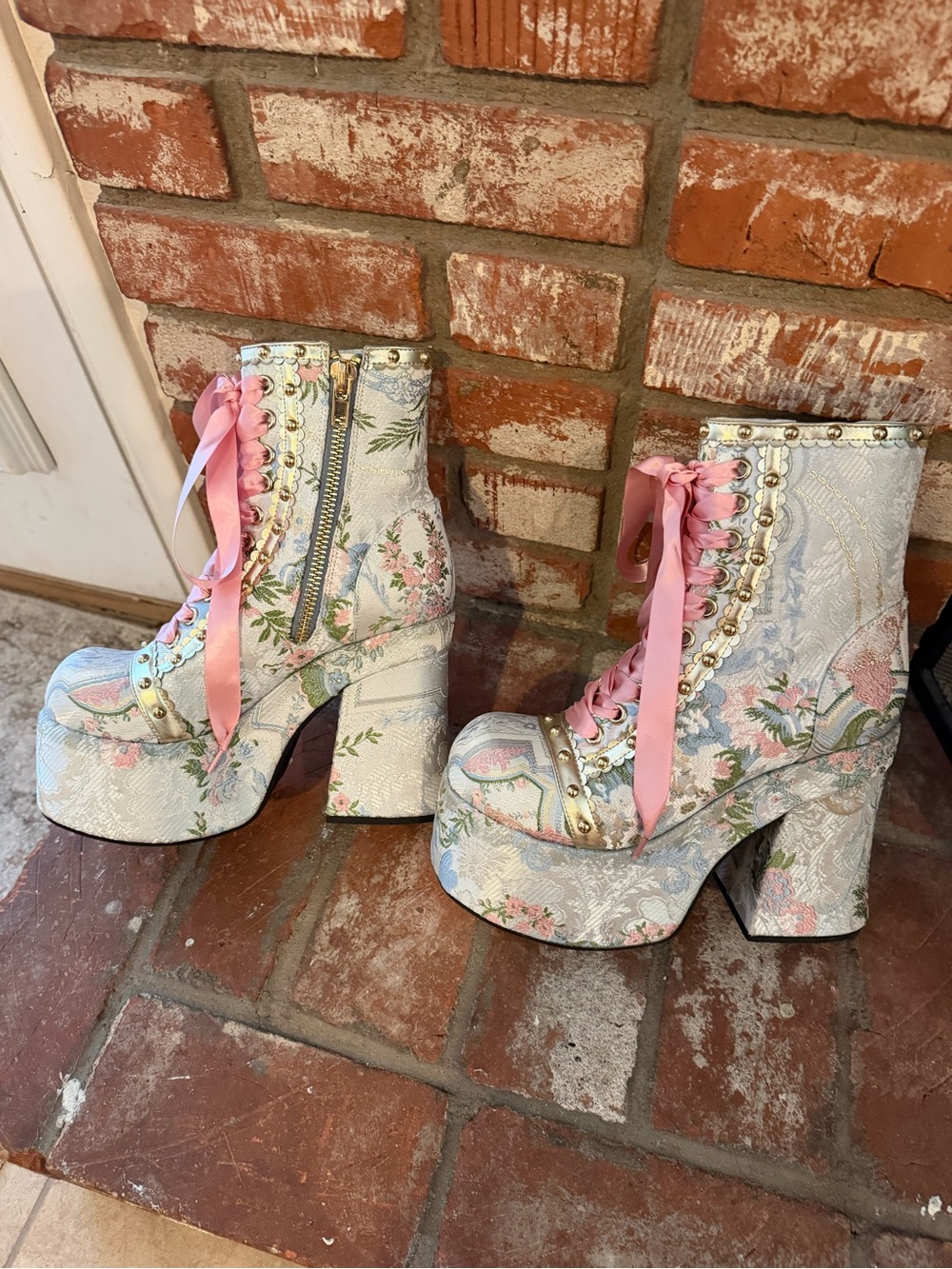 Sugar Thrillz Floral Brocade Platform Boots- Dolls Kill Sz 9 - Picture 2 of 10